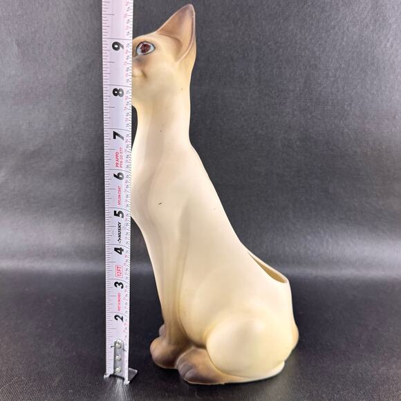 Vintage Porcelain Siamese Sitting Cat Planter 10" Tall Made in Japan - Picture 8 of 9